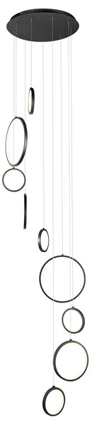 Lampada a sospensione di design nera a 9 luci con LED dimmerabile a 3 livelli - Vide Anella