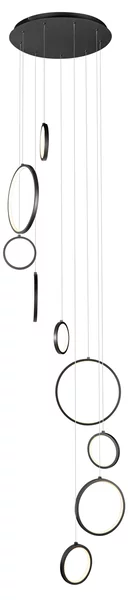 Lampada a sospensione di design nera a 9 luci con LED dimmerabile a 3 livelli - Vide Anella