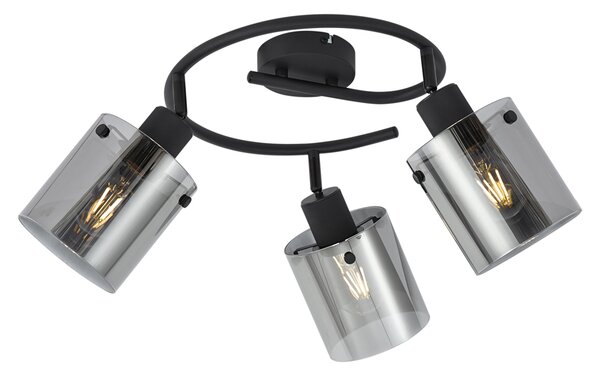 Faretto da soffitto di design nero con vetro fumé rotondo a 3 luci - Domo