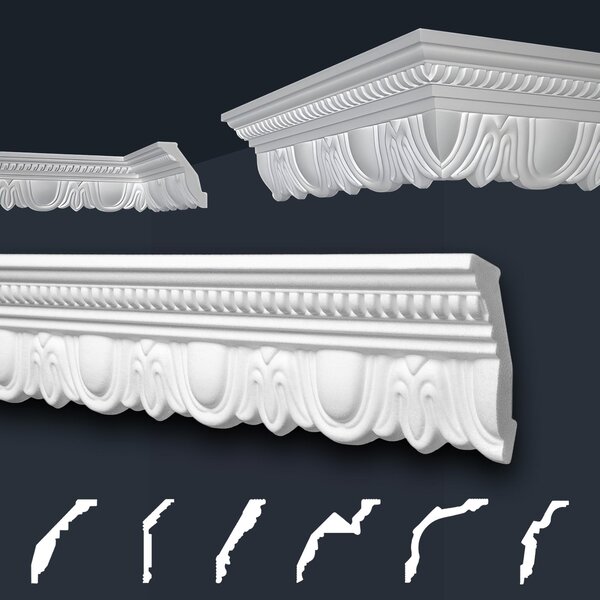 Stucchi in gesso bianco con motivo, pannelli in polistirene espanso sagomati, modanature per soffitti della serie "B" di Marbet