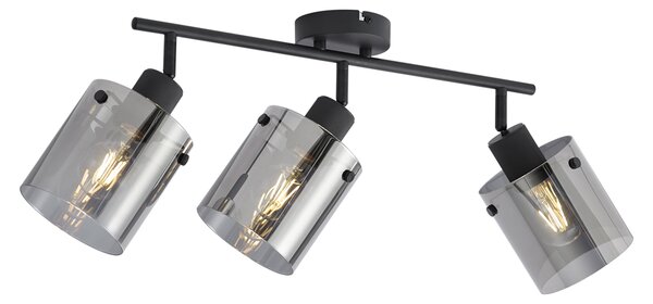 Faretto da soffitto di design nero con vetro fumé 3 luci - Domo