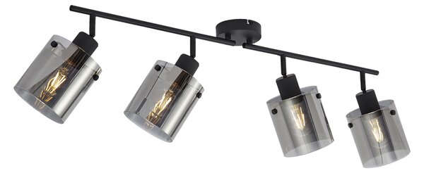 Faretto da soffitto di design nero con vetro fumé 4 luci - Domo