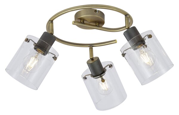 Faretto da soffitto di design bronzo con vetro trasparente rotondo a 3 luci - Domo