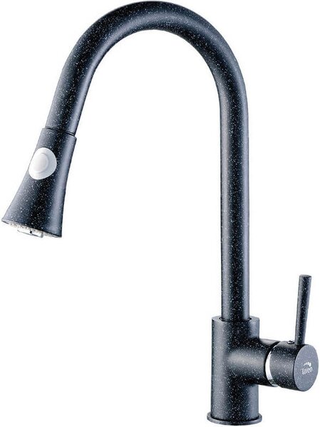 Miscelatore per lavello verticale di design con bocca estraibile in granito nero
