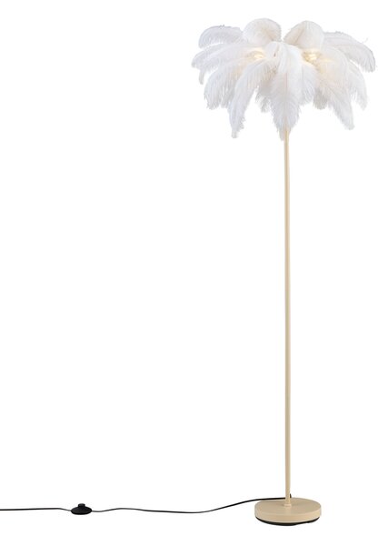 Lampada da terra Art Déco beige con piume bianche - Peahen