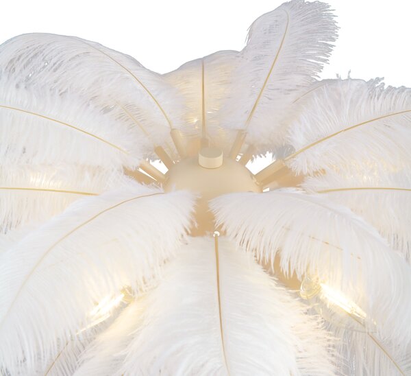 Lampada da terra Art Déco beige con piume bianche - Peahen