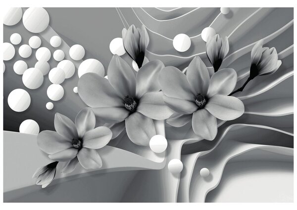 Carta da parati – Magnolia in bianco e nero su sfondo astratto