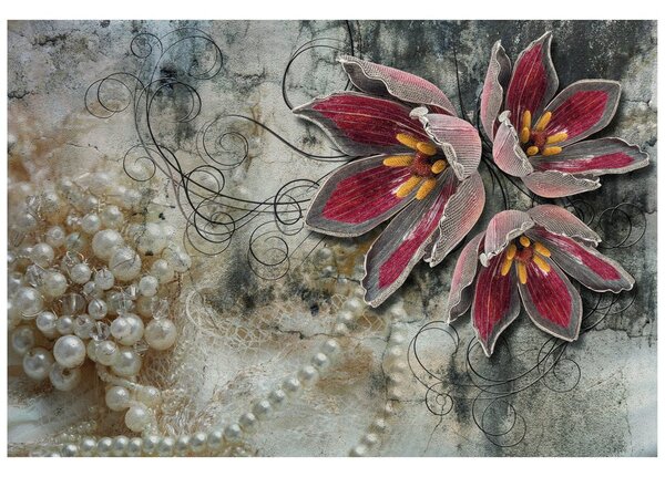 Carta da parati – Fiori con perle