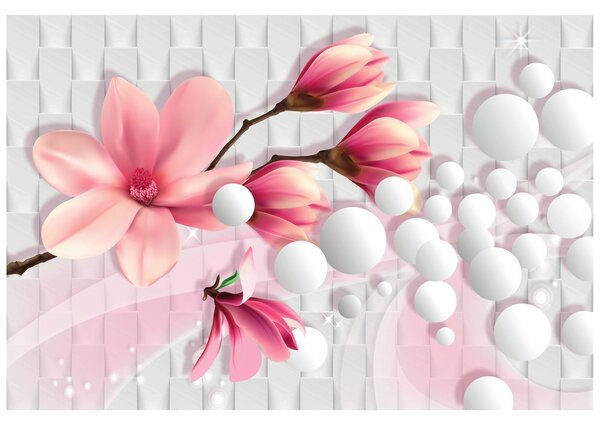 Carta da parati – Magnolia con elementi astratti