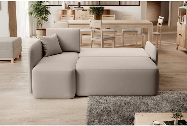 Divano angolare beige allungabile/con contenitore (con penisola a sinistra/con chaise lounge) e rivestimento in velluto Hadson – ELTAP