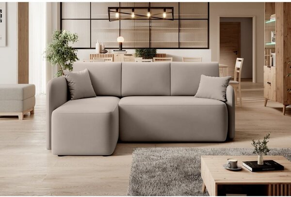 Divano angolare beige allungabile/con contenitore (con penisola a sinistra/con chaise lounge) e rivestimento in velluto Hadson – ELTAP