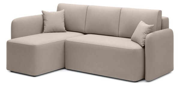 Divano angolare beige allungabile/con contenitore (con penisola a sinistra/con chaise lounge) e rivestimento in velluto Hadson – ELTAP