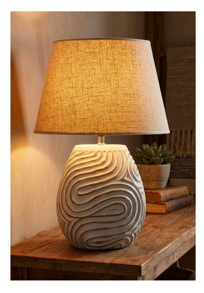 Lampada da tavolo color crema con paralume in tessuto in poliresina (altezza totale 55 cm) Oblix – Mauro Ferretti