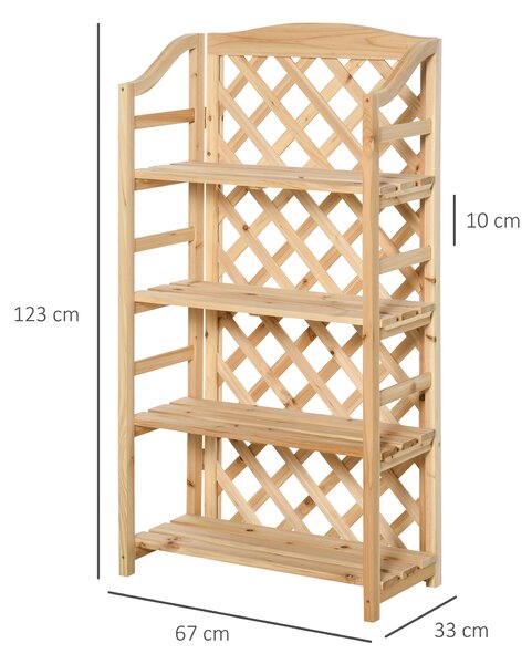 Outsunny Scaffale Portapiante Pieghevole con 4 Mensole Regolabili, Arredamento da Giardino e Casa in Legno, 67x33x123cm|Aosom