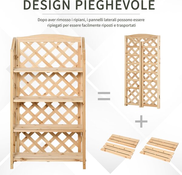 Outsunny Scaffale Portapiante Pieghevole con 4 Mensole Regolabili, Arredamento da Giardino e Casa in Legno, 67x33x123cm|Aosom