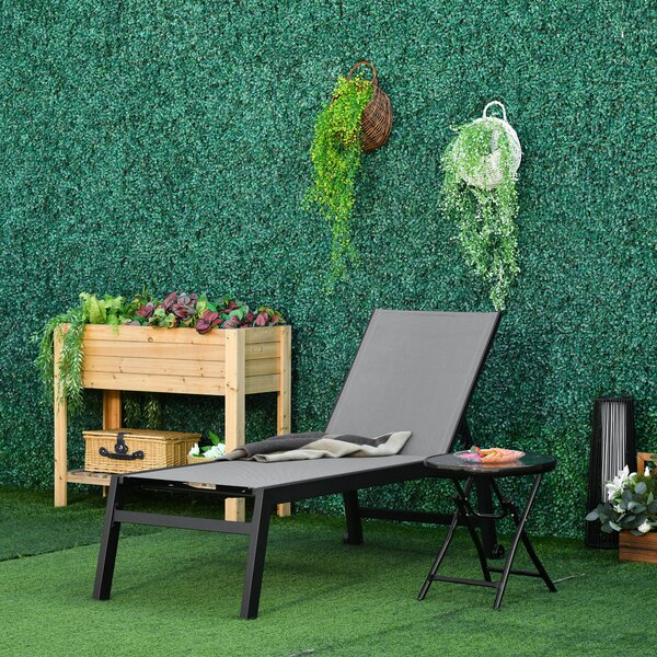 Outsunny Sdraia da Giardino lettino prendisole Sedie da terrazzo pieghevole arredamento Grigio Schienale Regolabile, 2 Ruote 169x65x102cm|Aosom