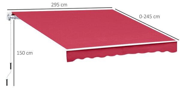 Outsunny Tenda da Sole Avvolgibile a Caduta Manuale per Porte e Finestre, in Alluminio e Poliestere Anti-UV, 295x245cm, Rosso Scuro | Aosom Italy
