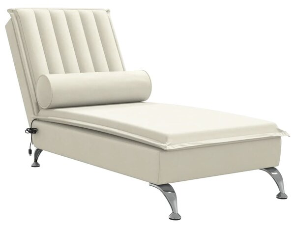 Chaise longue da massaggio con bolster in velluto crema