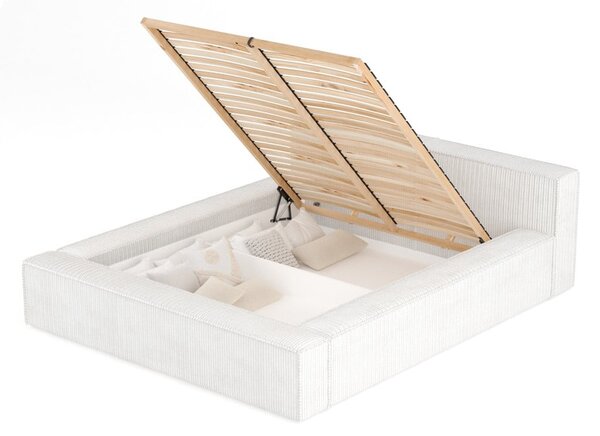 Letto matrimoniale imbottito color crema con contenitore e rete inclusi 160x200 cm Voliera – Maison de Rêve