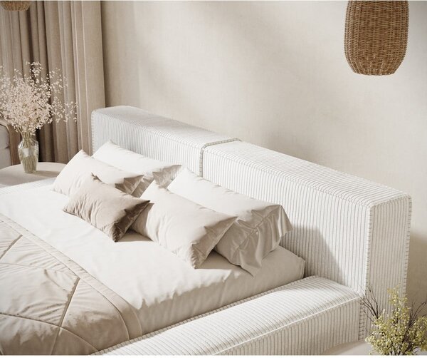Letto matrimoniale imbottito color crema con contenitore e rete inclusi 160x200 cm Voliera – Maison de Rêve