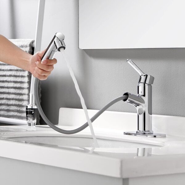Rubinetto per lavabo - Doccetta estraibile - Miscelatore monocomando - Cromato - Design quadrato moderno