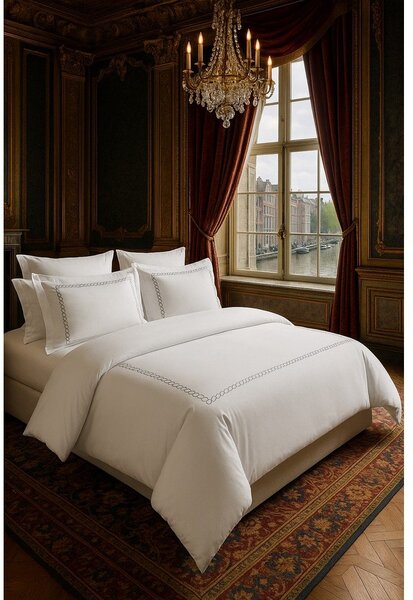 Set copripiumino e federa bianco in raso di cotone per letto singolo con lenzuolo incluso/6 pezzi 140x200 cm Whispered Serenity – Mila Home Luxury