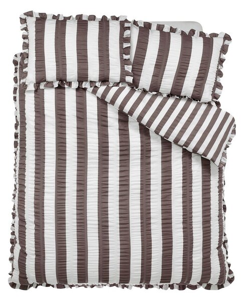 Set copripiumino e federa marrone scuro per letto matrimoniale 200x200 cm Seersucker Frill Stripe – Catherine Lansfield