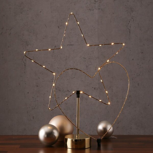 Stella LED - combinazione luce decorativa cuore/stella - attacco intercambiabile - H:50cm - batteria - timer - oro