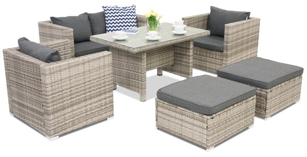 Mobile da giardino in rattan sintetico Roma Apetito 4 + 2 pouf Garden Point grigio