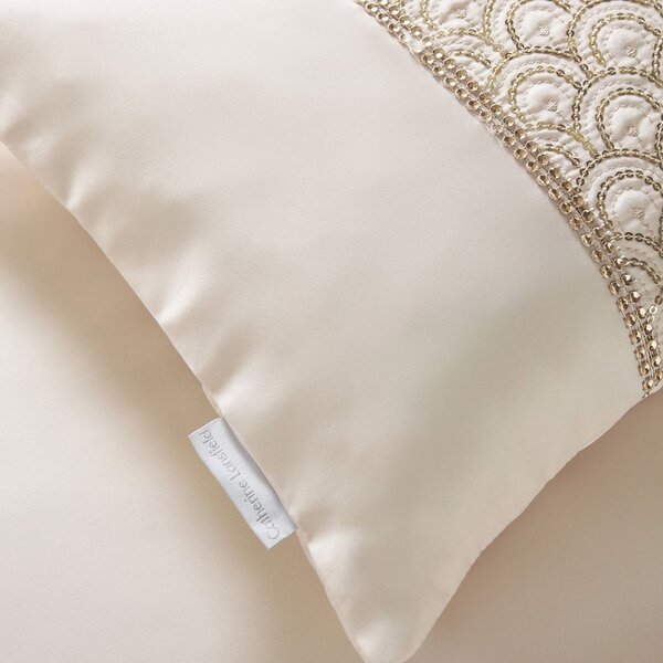 Set copripiumino e federa beige in microsatinato per letto matrimoniale e per letto esteso 230x220 cm Deco Sequin – Catherine Lansfield