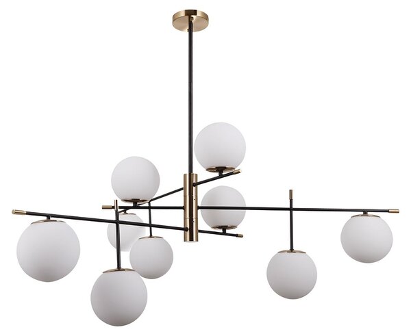 Lampada a sospensione con sfere bianche Stelia nera 9xE14x5W in metallo, dimensioni: 99x128x128 cm, IP20, Italux