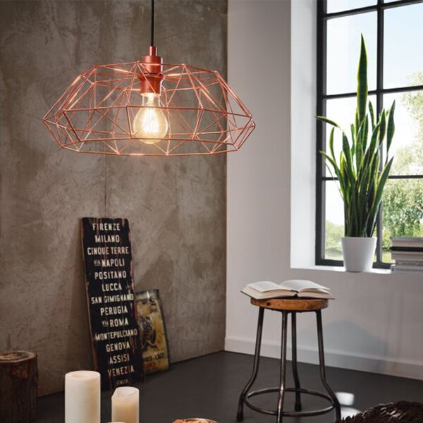 Sospensione Rustica-Country Cartlton 2 Acciaio Rame 1 Luce E27