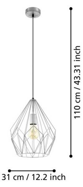 Sospensione Rustica-Country Cartlton Acciaio Argento 1 Luce E27