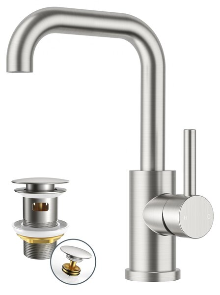 Rubinetto per lavabo alto - 360 gradi girevole - Acciaio inossidabile - Acqua calda e fredda - Cromato - Monocomando con bocchetta
