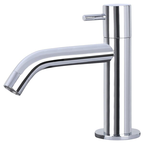 Rubinetto per acqua fredda, ad arco - Miscelatore per lavabo - Rubinetto per WC - Ottone - Cromato - Con un'unica leva - Design compatto - Altezza 13,8 cm - Senza tappo di scarico o catena - Montaggio a parete/installazione