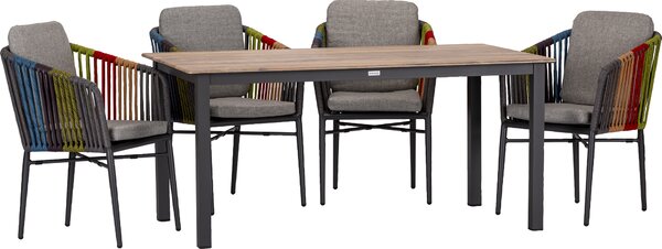 4 poltrone "Manhattan" colorate, modello 56363, più 1 divano "Acaplan" 160x90 cm, colore antracite e dettagli color ciliegia, modello 57443