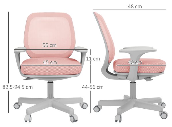 Vinsetto Sedia da Ufficio Ergonomica e Reclinabile ad Altezza Regolabile con 5 Rotelle, 55x48x82.5-94.5 cm, Rosa|Aosom