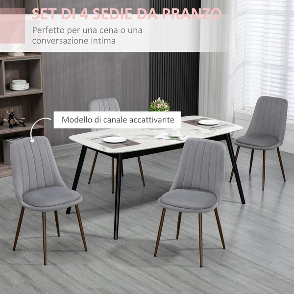 HOMCOM Sedie da Cucina Imbottite, Set 4 Pezzi in Poliestere e Acciaio, 47x55x86 cm, Grigio|Aosom
