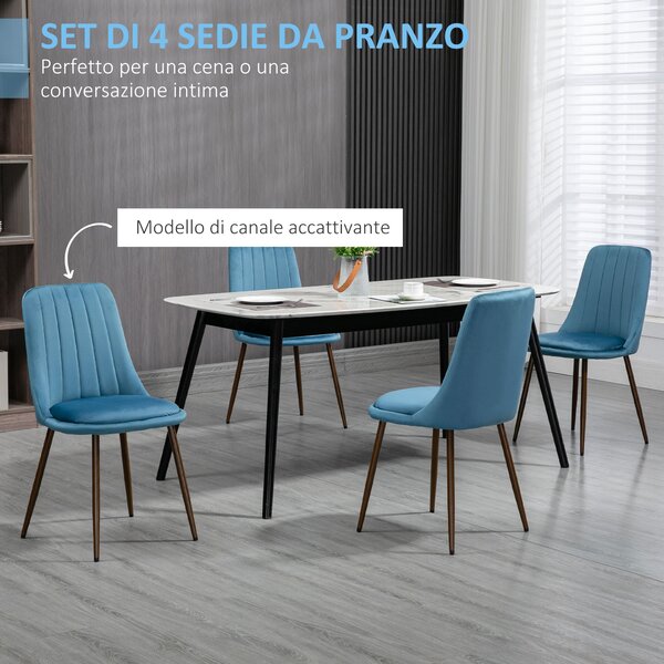 HOMCOM Sedie da Cucina Imbottite, Set 4 Pezzi in Poliestere e Acciaio, 47x55x86 cm, Blu|Aosom