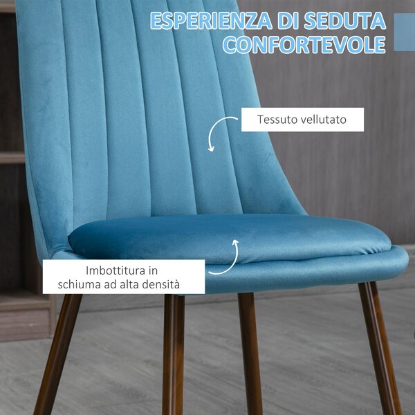 HOMCOM Sedie da Cucina Imbottite, Set 4 Pezzi in Poliestere e Acciaio, 47x55x86 cm, Blu|Aosom