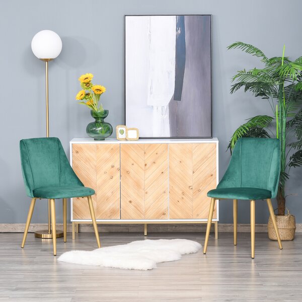 HOMCOM Sedie Moderne e Imbottite da Salotto, Soggiorno, Cucina, Sala da Pranzo, Set 2 Pz, Sedia Imbottita Verde, 50x56.5x85cm|Aosom