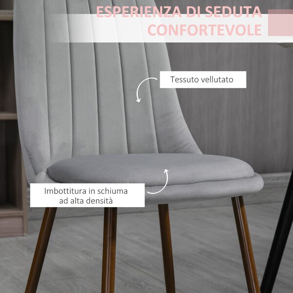 HOMCOM Sedie da Cucina Imbottite, Set 4 Pezzi in Poliestere e Acciaio, 47x55x86 cm, Grigio|Aosom