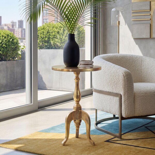 WOHNLING Tavolino in alluminio dorato 35 cm Tavolino rotondo in metallo Tavolino in alluminio Tavolino da salotto moderno Tavolino da lounge Tavolino da divano Tavolino elegante Realizzato a mano