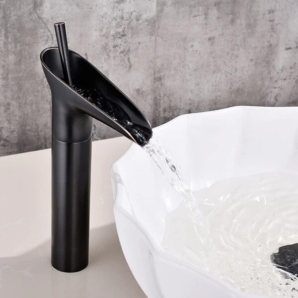 Rubinetto cascata per lavabo - Miscelatore monocomando - Nero vintage - Acqua calda e fredda - G 3/8 - Cromo ottone
