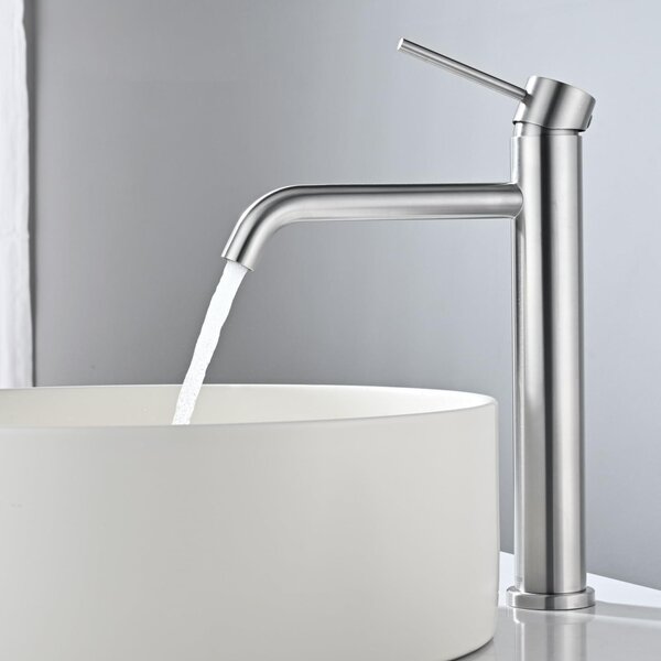 Miscelatore lavabo monocomando - Acciaio inox spazzolato - Antischizzo - Per lavabo da incasso - Acqua calda e fredda