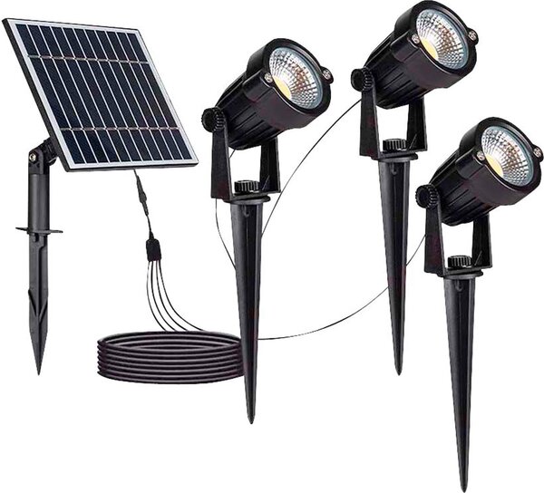 V-TAC VT-11031 Faretto led con picchetto lampada da giardino con pannello solare 3 pz x1.2W colore nero luce 3000k IP65 - 20489