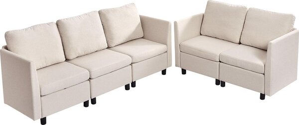 Divano ad angolo Divano letto - Divano modulare a 5 posti - Vano contenitore nascosto - Schiuma altamente elastica - Imbottito - Struttura in legno massello - Beige