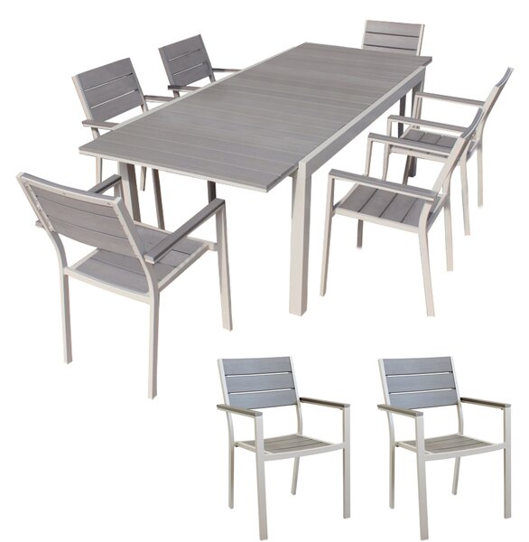 TRIUMPHUS - set tavolo da giardino allungabile 180/240x100 compreso di 8 poltrone in alluminio e polywood