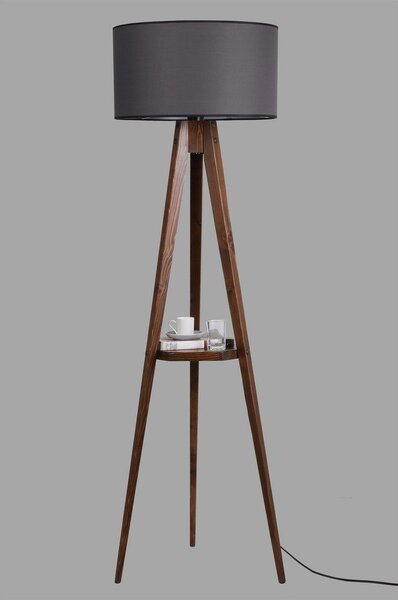 Lampada da terra nera/marrone con paralume in tessuto con ripiano incluso (altezza totale 154 cm) Sehbali Tripod – Opviq lights