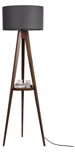 Lampada da terra nera/marrone con paralume in tessuto con ripiano incluso (altezza totale 154 cm) Sehbali Tripod – Opviq lights